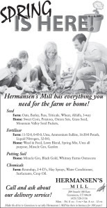 Advertisement design by Graphic Artist Dallas Price for Hermansen's Mill. Published in The Richfield Reaper 03/26/2014.