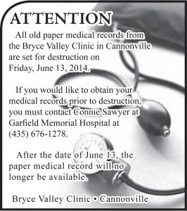 Advertisement design by Graphic Artist Dallas Price for Garfield Memorial Hospital. Published in The Richfield Reaper 05/24/2014.
