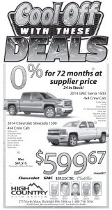 Advertisement design by Graphic Designer Dallas Price for High Country Auto. Published in The Richfield Reaper 08/17/2014.